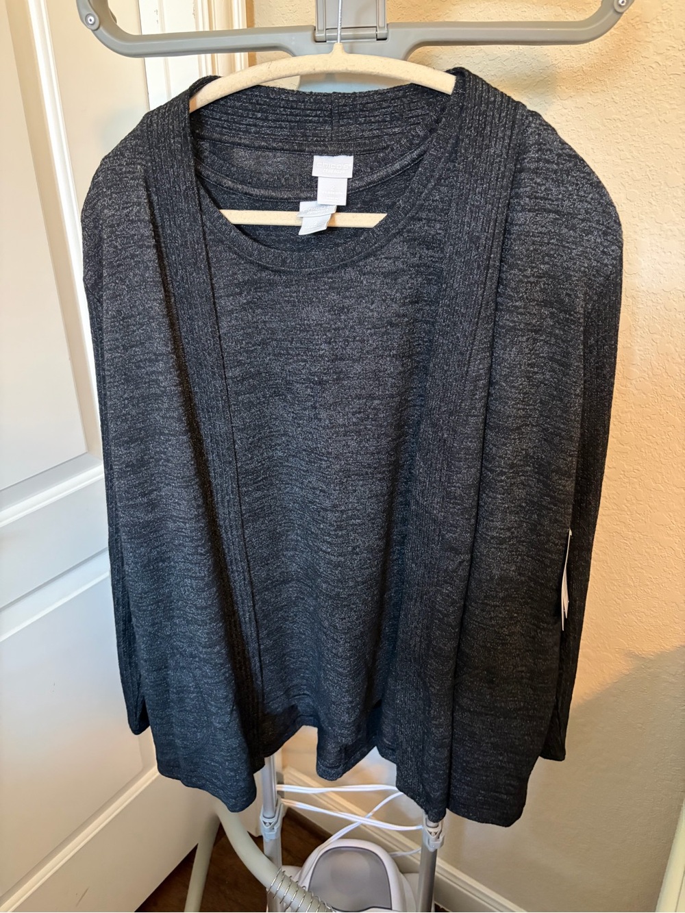 Chico's Charcoal Open-Front Knit Cardigan Set w Tank Top- NWT